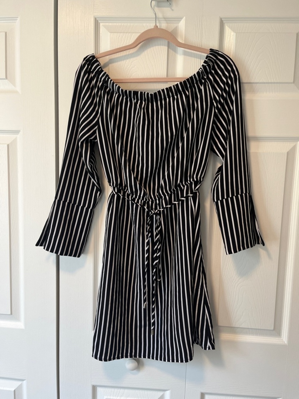 Urban Heritage Black & White Striped One-Shoulder Tie-Waist Dress
